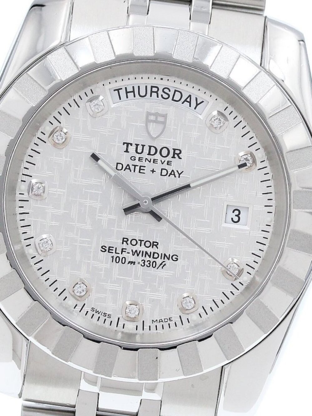 TUDOR Classic Date Day 23010 10P diamond Silver Dial Automatic Men's